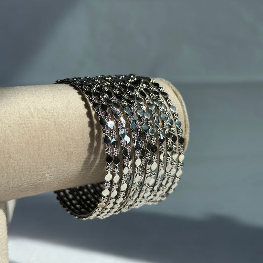 12-Piece Silver Filigree Detailed Churi Bangle Set