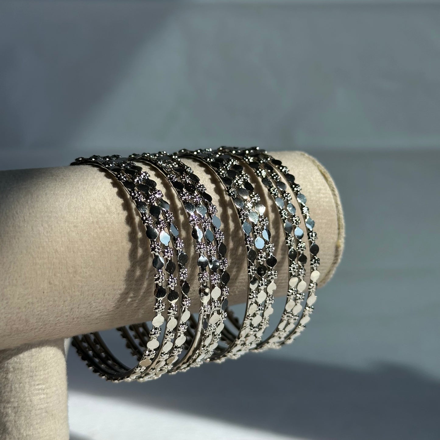 12-Piece Silver Filigree Detailed Churi Bangle Set
